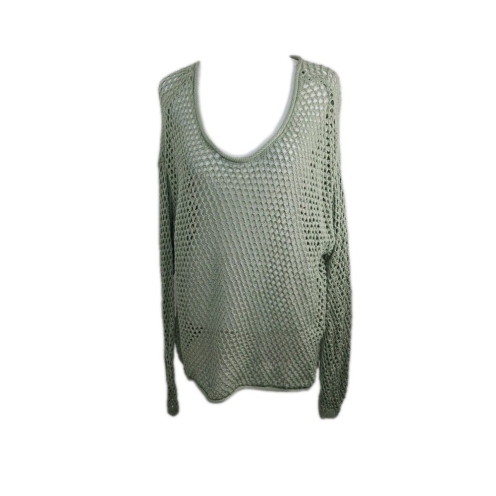 Women's Ulta Flirt Sage Green Net Open Weave Long‎ Sleeve Sweater Size 1X Y2k
